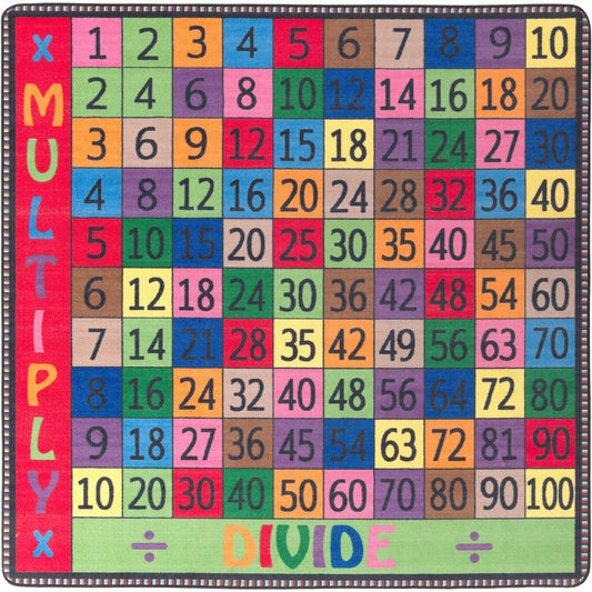 Flagship Carpets Math Collection Multiply/Divide Rug - 48" Length x 48" Width - Square - Multicolor - Nylon