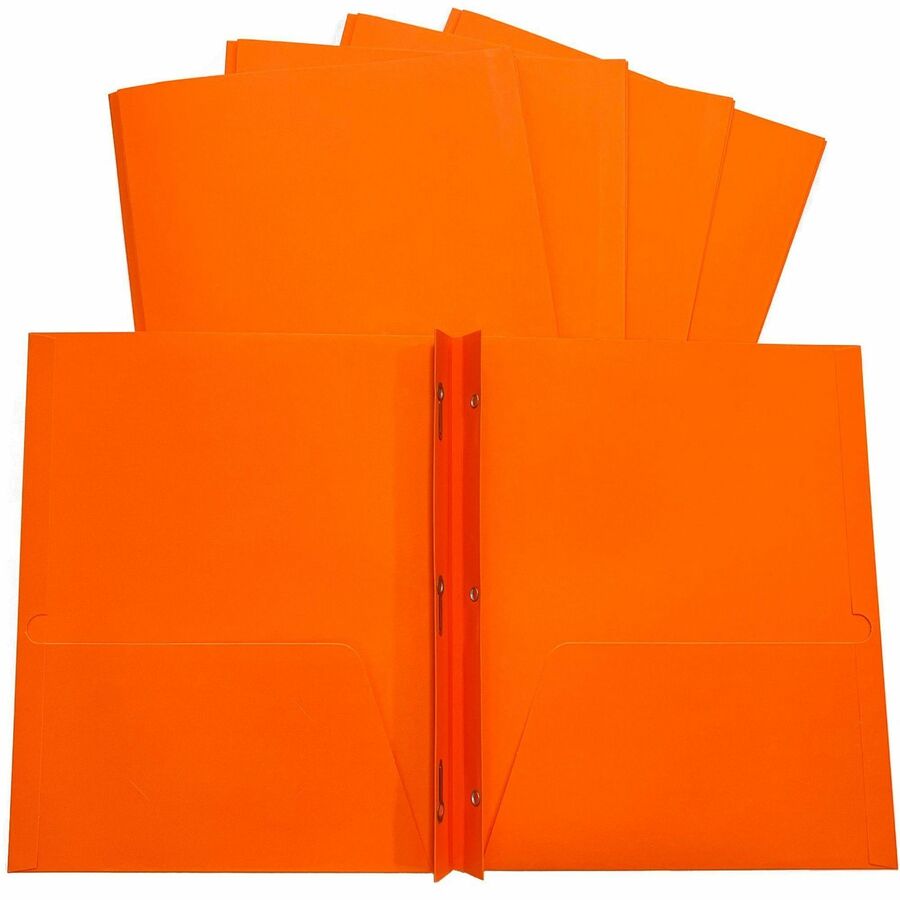 Sparco Letter Pocket Folder - 8 1/2" x 11" - 3 x Double Prong Fastener - 2 Internal Pocket - Orange - 25 / Box