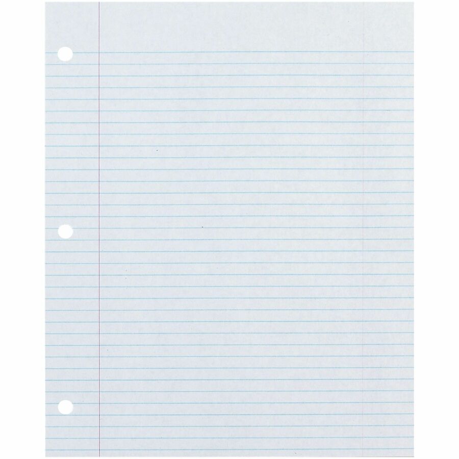 Ecology Recycled Filler Paper - 500 Sheets - College Ruled Front Ruling - 0.28" Ruled - Red Margin - 3 Hole(s) - Letter - 8 1/2" x 11" Sheet Size - White Paper - Eco-friendly, Recyclable, Acid-free, Chlorine-free, Hole-punched - 1 Pack