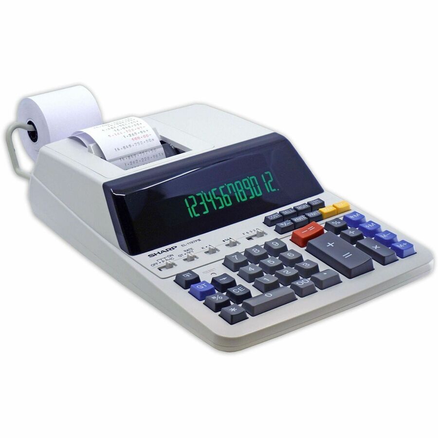 Sharp Calculators EL-1197PIII 12-Digit Commercial Printing Calculator - Dual Color Print - 4.5 lps - Independent Memory, Sign Change, Backspace Key, Double Zero, Fixed Decimal - 12 Digits - Fluorescent - AC Supply Powered - 3.3" Height x 8.8" Width x 1...