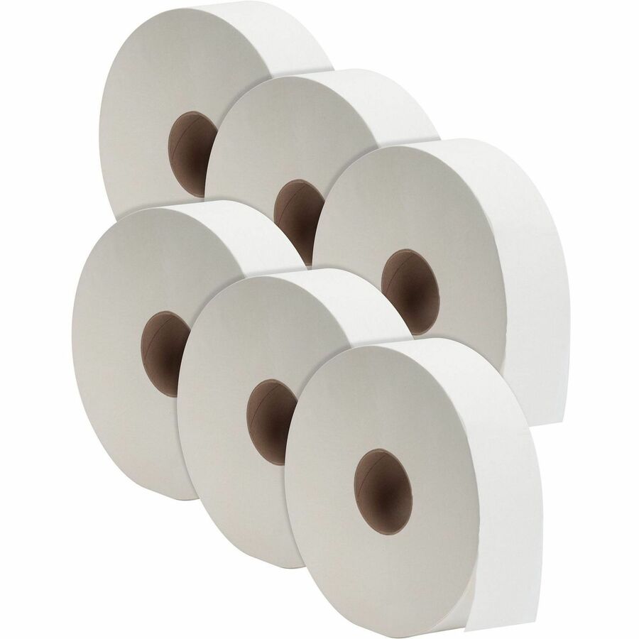 Genuine Joe Jumbo Jr Dispenser Bath Tissue Roll - 2 Ply - 3.50" Width x 2000 ft Length - 12" Roll Diameter - 3 19/64" Core - White - Fiber - 1 Carton
