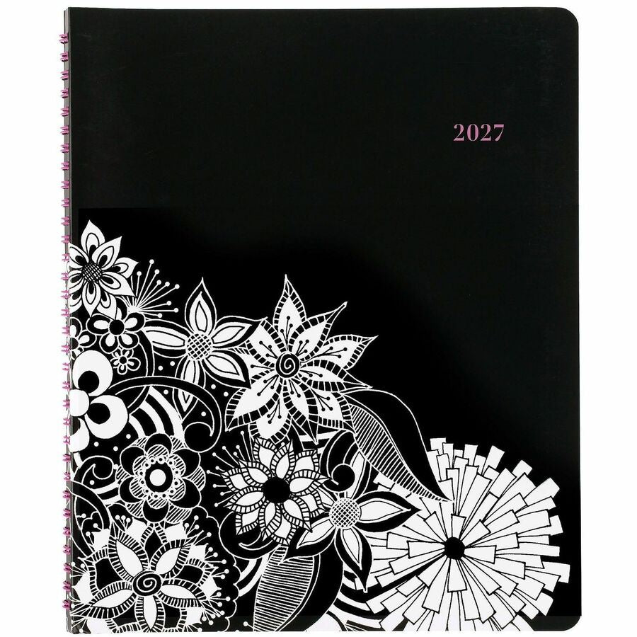 Cambridge FloraDoodle Premium Weekly Monthly Appointment Book, Black, White, Large - Large - Weekly, Monthly - 13 Month - January 2027 to January 2028 - 7:00 AM to 8:00 PM - Hourly - 1 Week, 1 Month Double Page Layout - 8 1/2" x 11" Sheet Size - White...