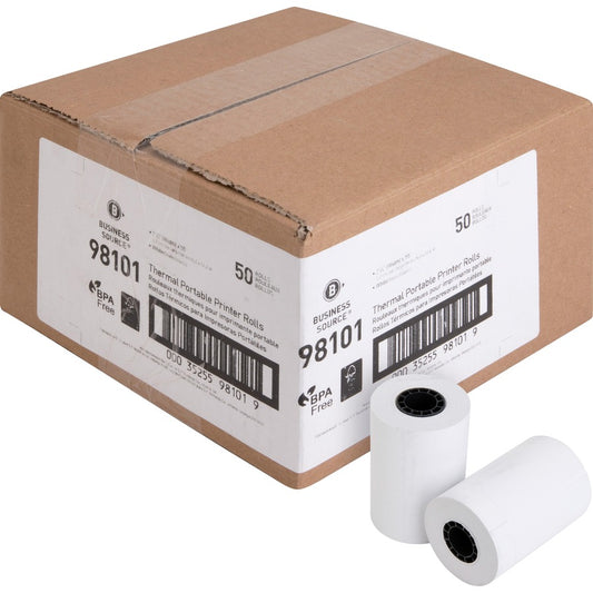 Business Source Portable Printer Thermal Rolls - 2 1/4" x 55 ft - 48 g/m², Grammage - White - 50 / Carton