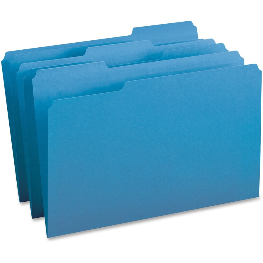 Business Source 1/3 Tab Cut Legal Top Tab File Folder - 8 1/2" x 14" - Top Tab Location - Assorted Tab Position - 11 pt. - 1 Plys - Blue - 10% Recycled - 100 / Box