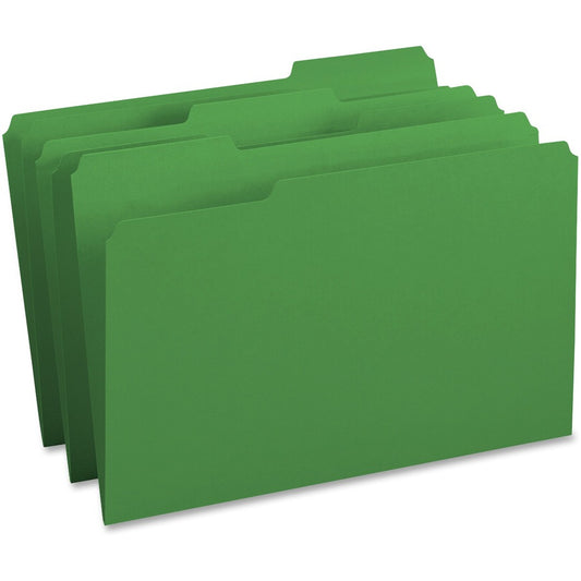 Business Source 1/3 Tab Cut Legal Top Tab File Folder - 8 1/2" x 14" - Top Tab Location - Assorted Tab Position - 11 pt. - 1 Plys - Green - 10% Recycled - 100 / Box
