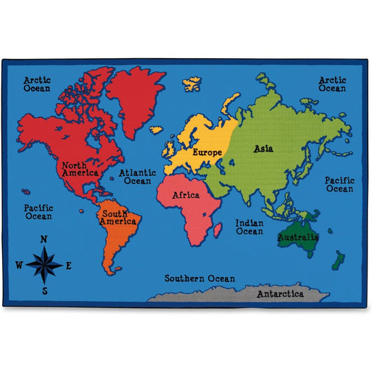 Carpets for Kids, KID$Value Plus, World Map Design Rug - 12 ft Length x 96" Width - Rectangle - Assorted