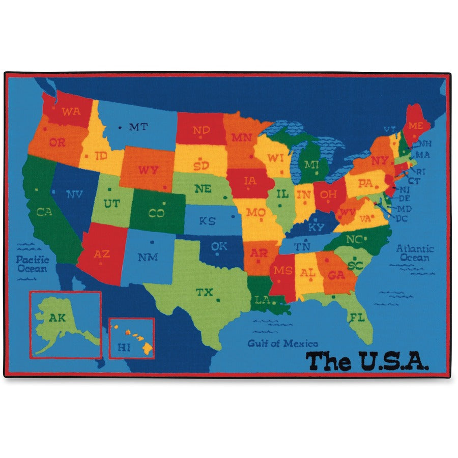 Carpets for Kids&reg, KID$Value Plus™, USA Map Design Rug - 12 ft Length x 96" Width - Rectangle - Assorted