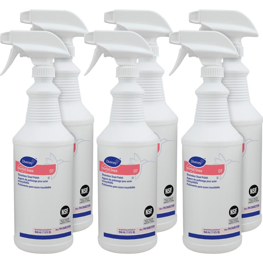 Diversey Suma Inox Stainless Steel Polish - Ready-To-Use - 32 fl oz (1 quart) - Hydrocarbon Scent - Luster - Clear - 6 / Carton
