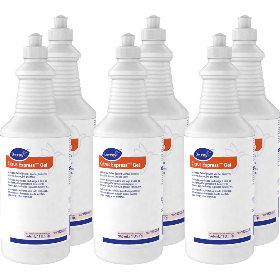 Diversey Citrus Express Gel Solvent Spotter - 32 fl oz (1 quart) - Citrus Scent - Pleasant Scent - White - 6 / Carton