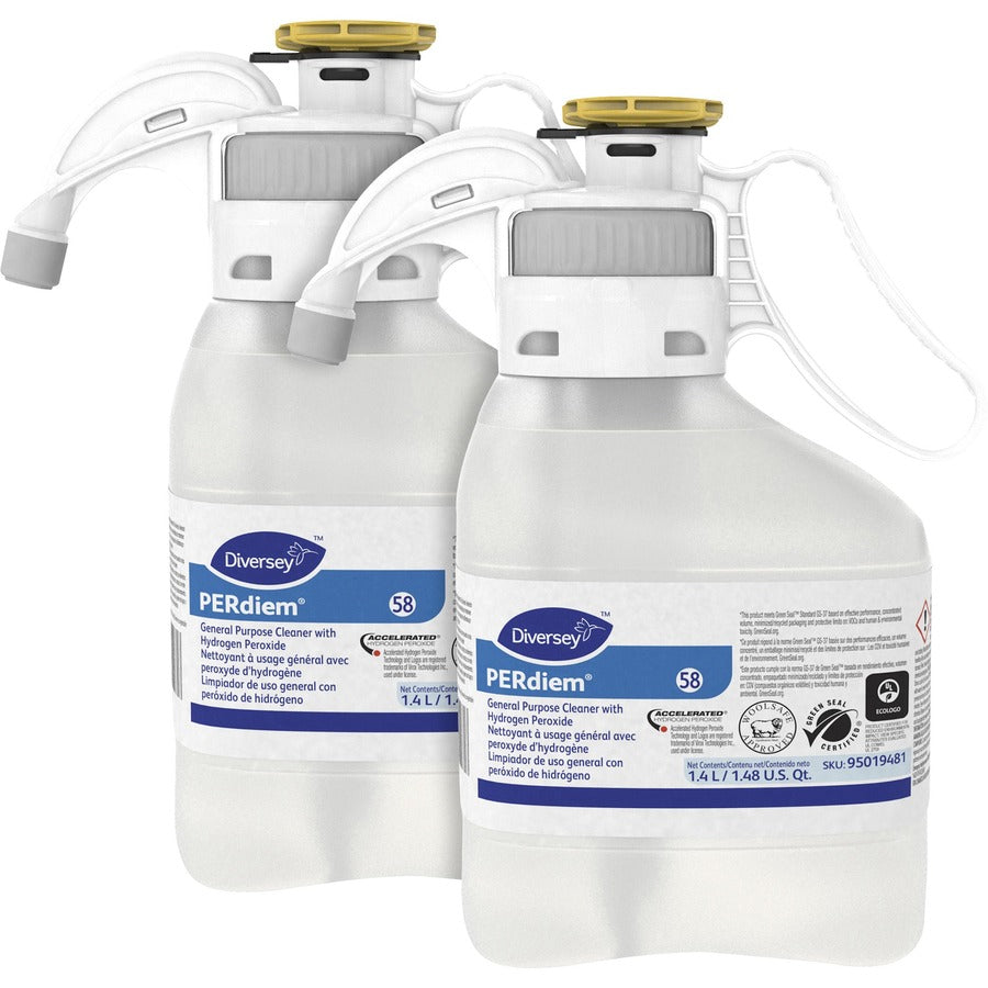Diversey PERdiem General Purpose Cleaner - Concentrate - 47.3 fl oz (1.5 quart) - Dye-free, Odorless, Fragrance-free, Rinse-free, Recyclable, Environmentally Friendly - Clear Bottle - 2 / Carton