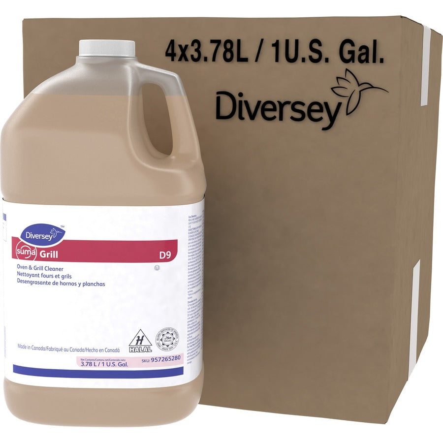 Diversey Suma Oven/Grill Cleaner - For Oven, Grill, Fryer - Ready-To-Use - Liquid - 128 fl oz (4 quart) - Recommended For: Baked-on Food Remover, Fat Remover, Oil Remover, Grease Remover, Carbon Remover, Soil Remover - Heavy Duty - Brown - 4 / Carton