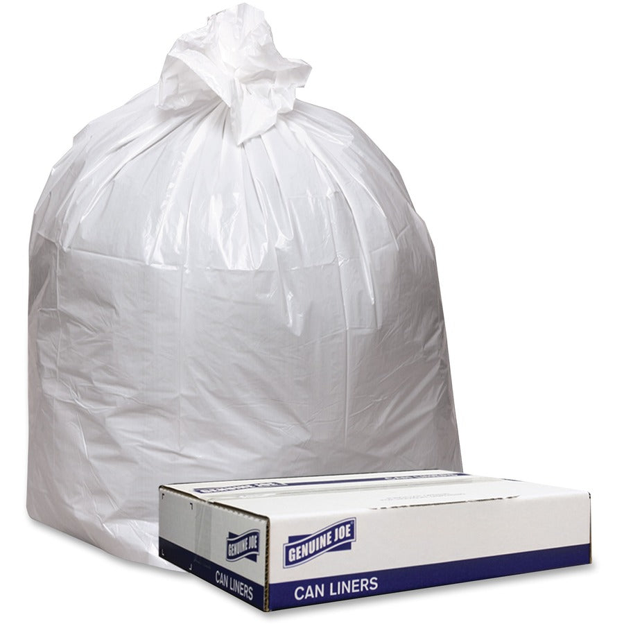 Genuine Joe Low Density White Can Liners - 33 gal Capacity - 39" Length x 33" Width x 0.90 mil (23 Micron) Thickness - Low Density - White - Industrial Trash - 100 / Carton