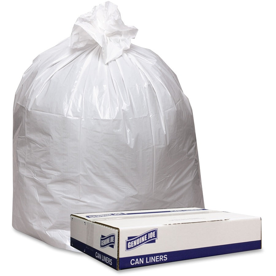 Genuine Joe Low Density White Can Liners - 45 gal Capacity - 46" Length x 40" Width x 0.90 mil (23 Micron) Thickness - Low Density - White - Industrial Trash - 100 / Carton