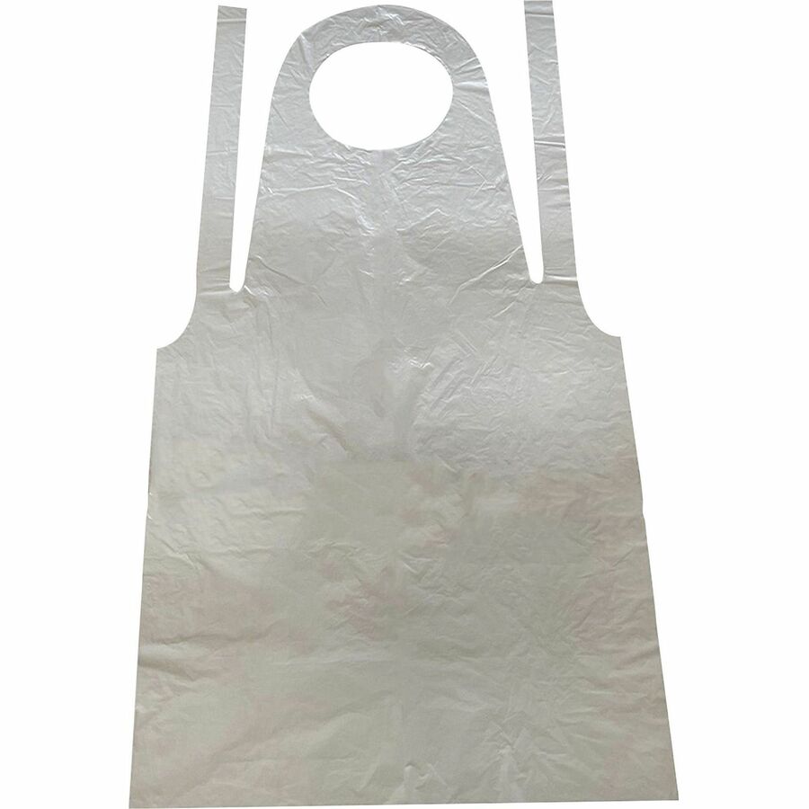 Genuine Joe 50" Disposable Poly Apron - White - Polyethylene, Polyethylene - 100/Pack - 10 / Carton