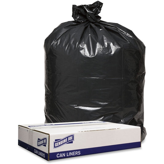 Genuine Joe Low Density Black Can Liners - 56 gal Capacity - 47" Length x 43" Width x 1.60 mil (41 Micron) Thickness - Low Density - Black - Can - 100 / Carton
