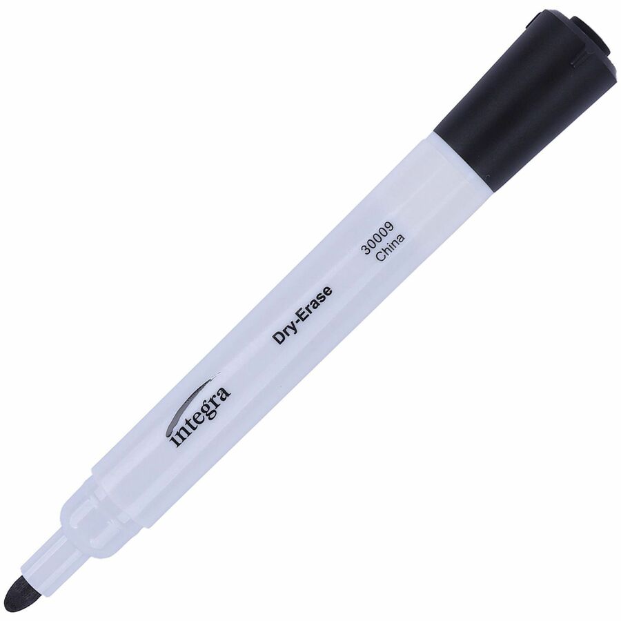 Integra Bullet Tip Dry-Erase Markers - Erasable - Black Ink - 12 / Dozen