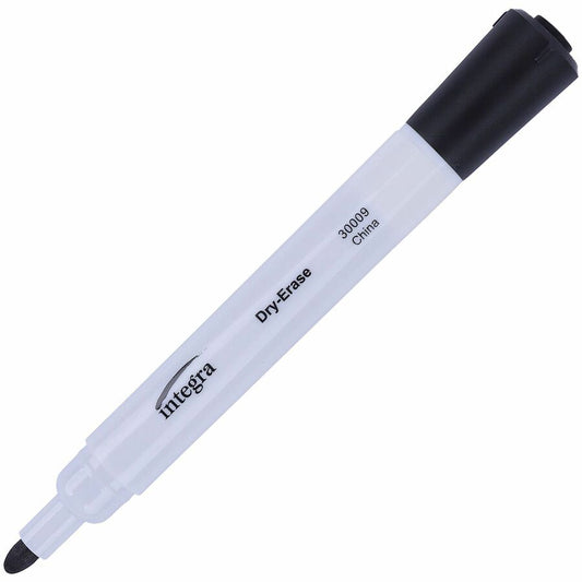 Integra Bullet Tip Dry-Erase Markers - Erasable - Black Ink - 12 / Dozen