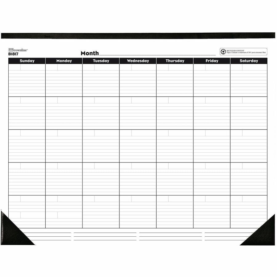 Rediform Undated Monthly Desk Pad - Monthly - 1 Month Single Page Layout - Desk Pad - White - Chipboard - 17" Height x 22" Width - 1 Each