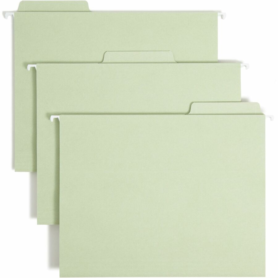 Smead FasTab 1/3 Tab Cut Letter Fastener Folder - 8 1/2" x 11" - 2 Fastener - Top Tab Location - Assorted Tab Position - 11 pt. - Moss - Reinforced Tab, Self-adhesive, Hanging System, Tear Resistant - 10% Recycled - 18 / Box