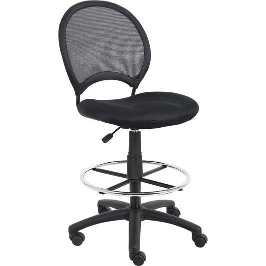Boss B16215 Drafting Chair - Black Seat Color - Mesh Seat Material - Black Back Color - Ballistic Nylon, Metal Back Material - Black, Chrome Frame Color - Nylon Frame Material - 5-star Base - 1 Each