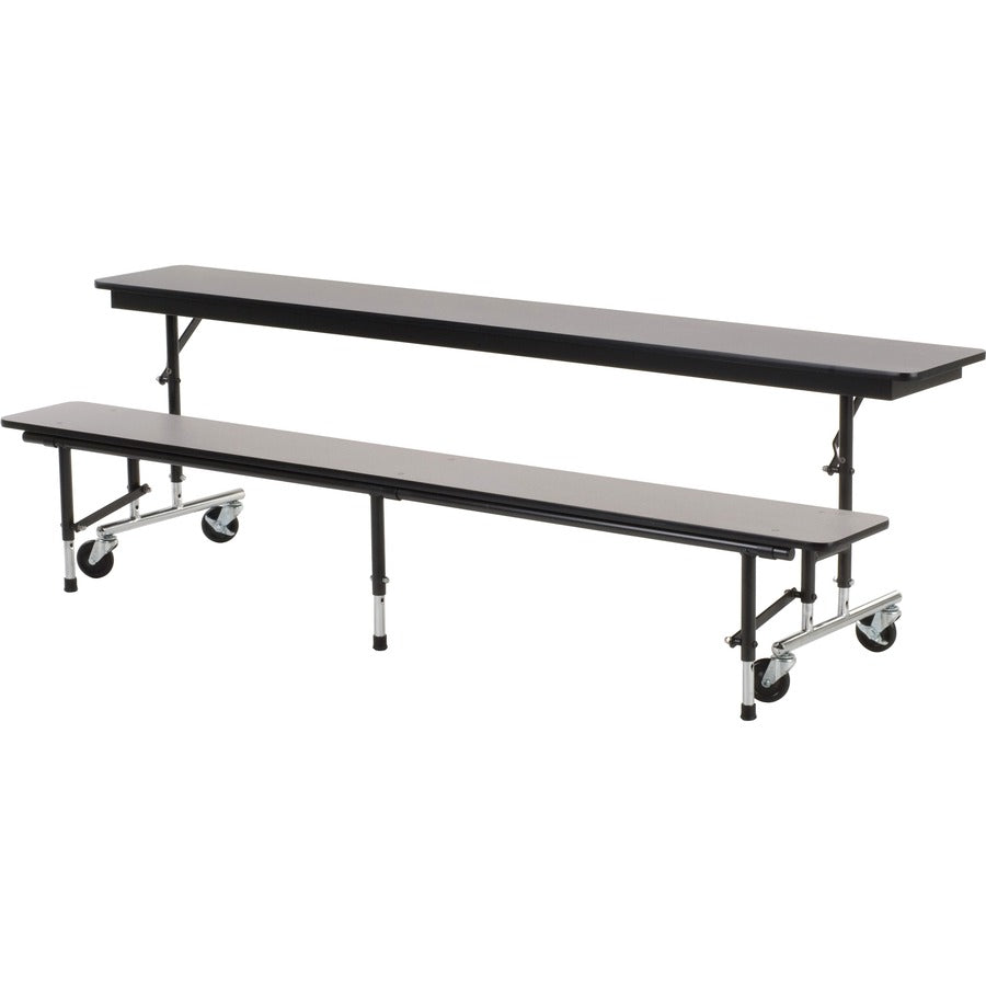 Virco MTC Series Mobile Convertible Bench Table 96" x 15" Top - Gray Nebula Rectangle, High Pressure Laminate (HPL) Top - Height Adjustable - 27" to 29" Adjustment - 96" Table Top Width x 15" Table Top Depth x 0.75" Table Top Thickness - Assembly Requi...