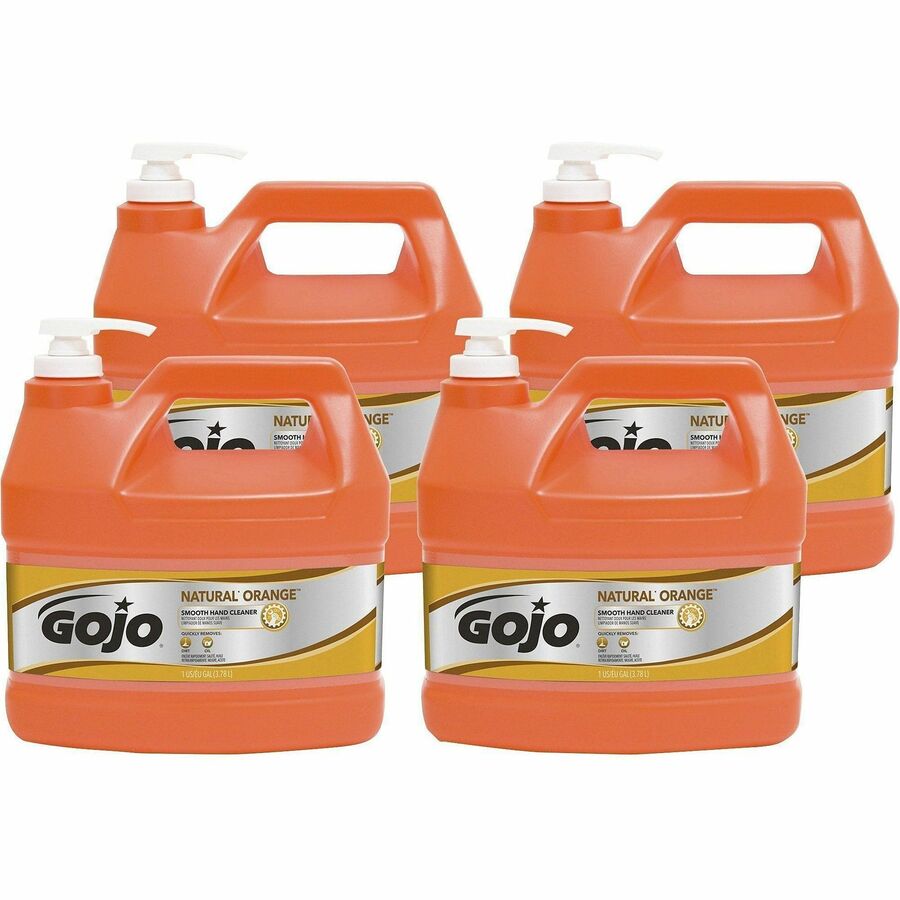 Gojo&reg, Natural Orange Smooth Hand Cleaner - Citrus Scent - 1 gal - Pump Bottle Dispenser - Soil Remover, Dirt Remover, Grease Remover - Hand - Orange - 4 / Carton