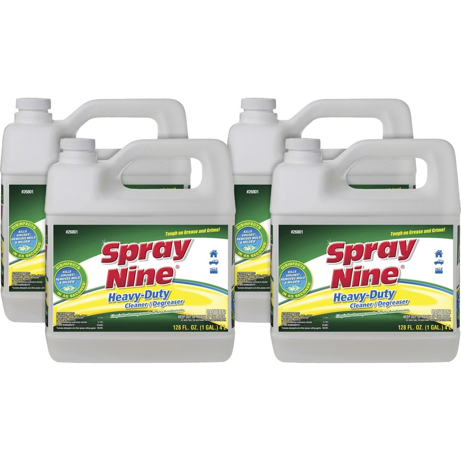 Spray Nine Heavy-Duty Cleaner/Degreaser w/Disinfectant - For Multi Surface - 128 fl oz (4 quart) - Recommended For: Soil Remover - Disinfectant - Clear - 4 / Carton