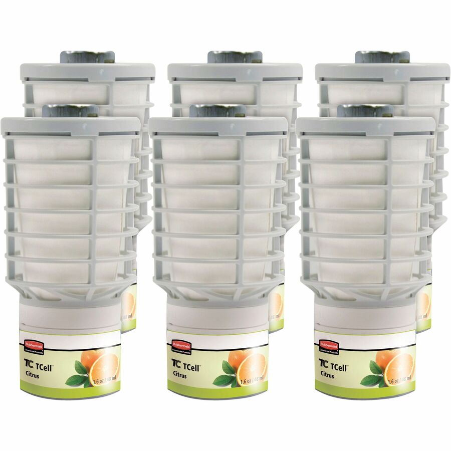 Rubbermaid Commercial TCell Dispenser Fragrance Refill - 6000 ft� - Citrus - 60 Day - Odor Neutralizer, VOC-free, Recyclable - 6 / Carton