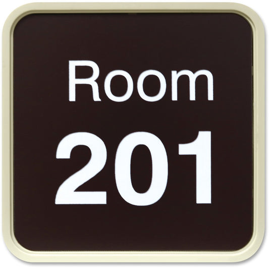 Xstamper Designer Framed Wall/Door Sign - 4" Holding Width x 4" Holding Height - Square Shape - Wall, Door - Rounded Corner - Plastic - Almond - 1 Each