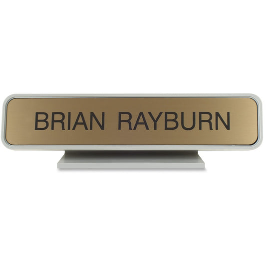 Xstamper Designer Framed Desk Sign - 10" Holding Width x 2" Holding Height - Rectangular Shape - Rounded Corner - Aluminum, Plastic - Gray - 1 Each