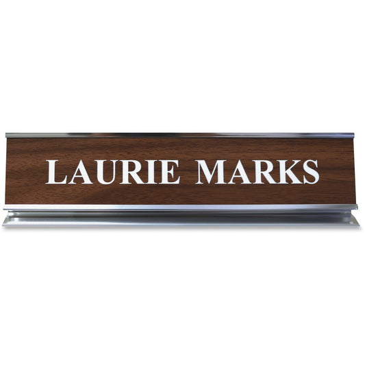 Xstamper Pedestal Aluminum Desk Sign - 10" Holding Width x 2" Holding Height - Rectangular Shape - Long Lasting, Durable - Aluminum, Plastic - Silver - 1 Each