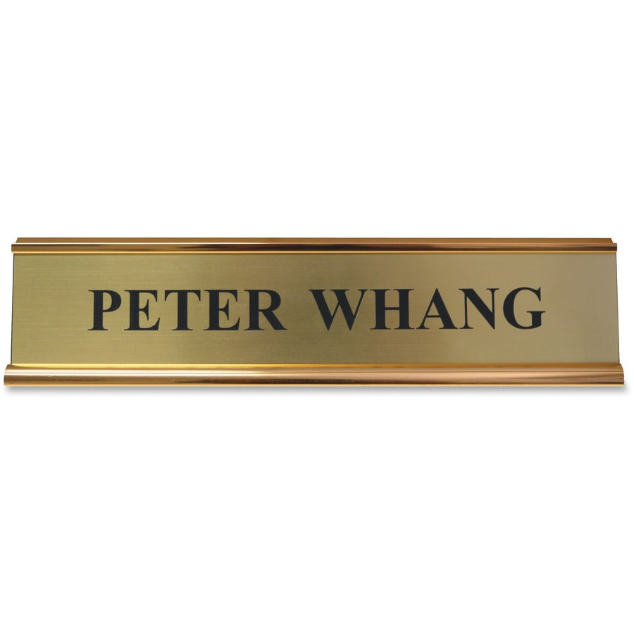 Xstamper Aluminum Double-sided Desk Holder - 10" Holding Width x 2" Holding Height - Rectangular Shape - Double Sided - Aluminum - Gold - 1 Each