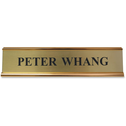 Xstamper Aluminum Double-sided Desk Holder - 10" Holding Width x 2" Holding Height - Rectangular Shape - Double Sided - Aluminum - Gold - 1 Each
