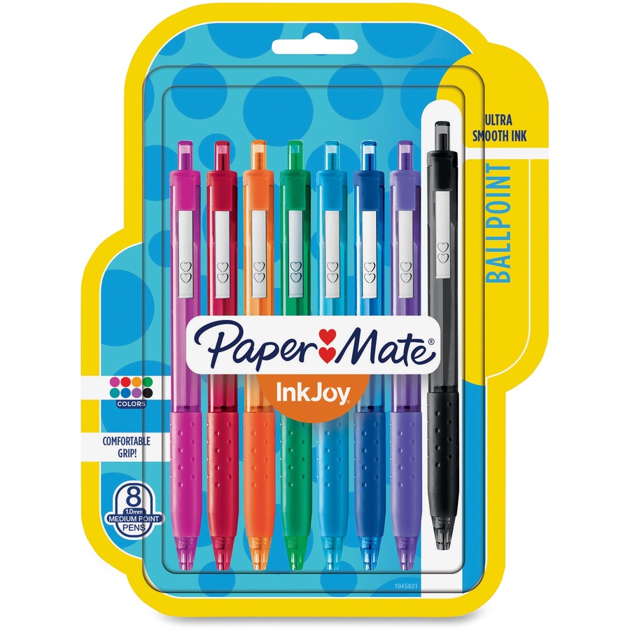 Paper Mate Inkjoy 300 RT Ballpoint Pens - Retractable - Green, Magenta, Red, Orange, Turquoise, Black, Blue, Purple Ink - Assorted Barrel - 8 / Pack