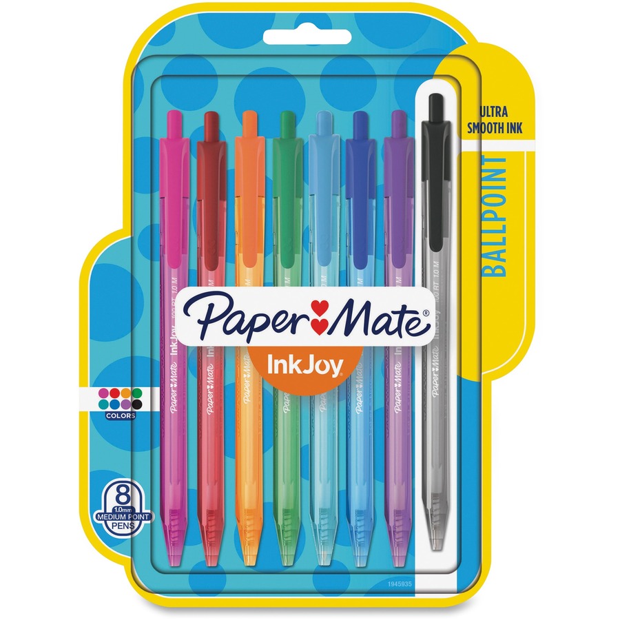 Paper Mate InkJoy 100 RT Pens - Retractable - Assorted Ink - Translucent Barrel - 8 / Pack