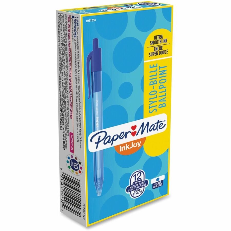 Paper Mate InkJoy 100 RT Pens - Retractable - Blue Ink - Translucent Barrel - 12 / Dozen