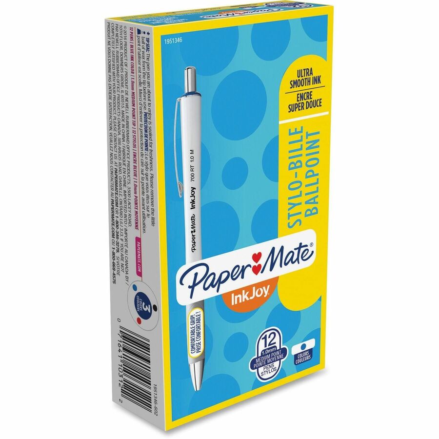 Paper Mate InkJoy 700 RT Ballpoint Pens - Retractable - Blue Ink - White Barrel - 12 / Dozen