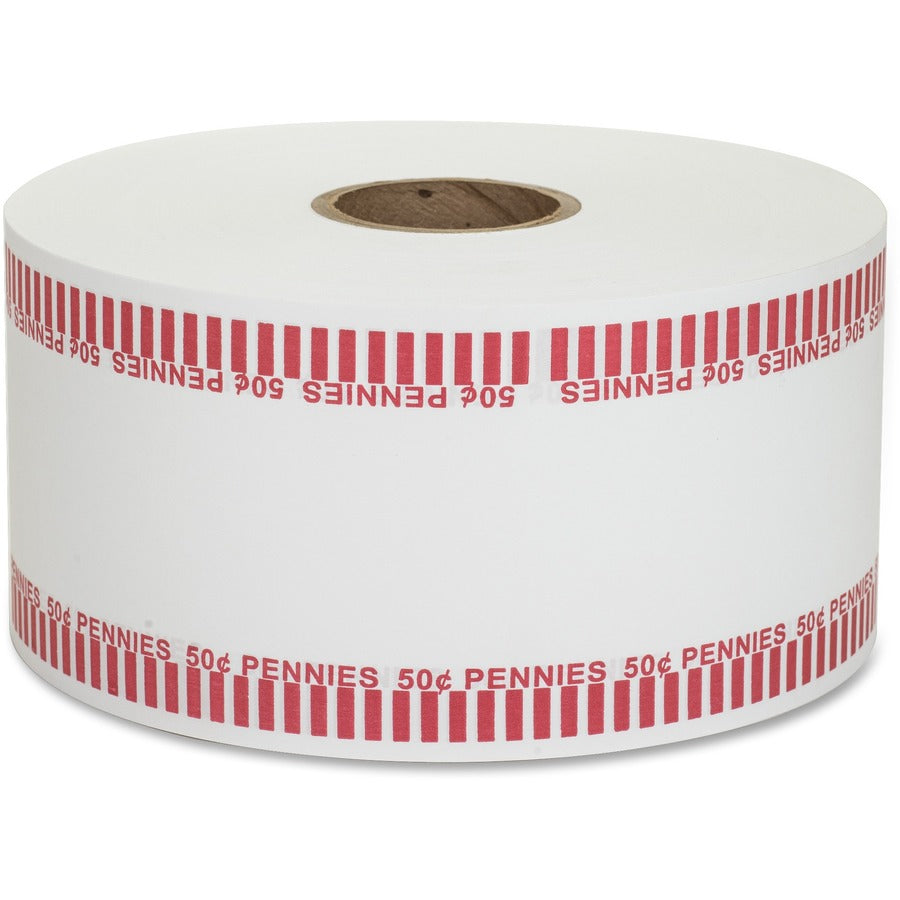 PAP-R Color-coded Coin Machine Wrappers - 1000 ft Length - 1900 Wrap(s) - Total $0.50 in 50 Coins of 1� Denomination - 15 lb Basis Weight - Kraft - Red, White - 1 Roll