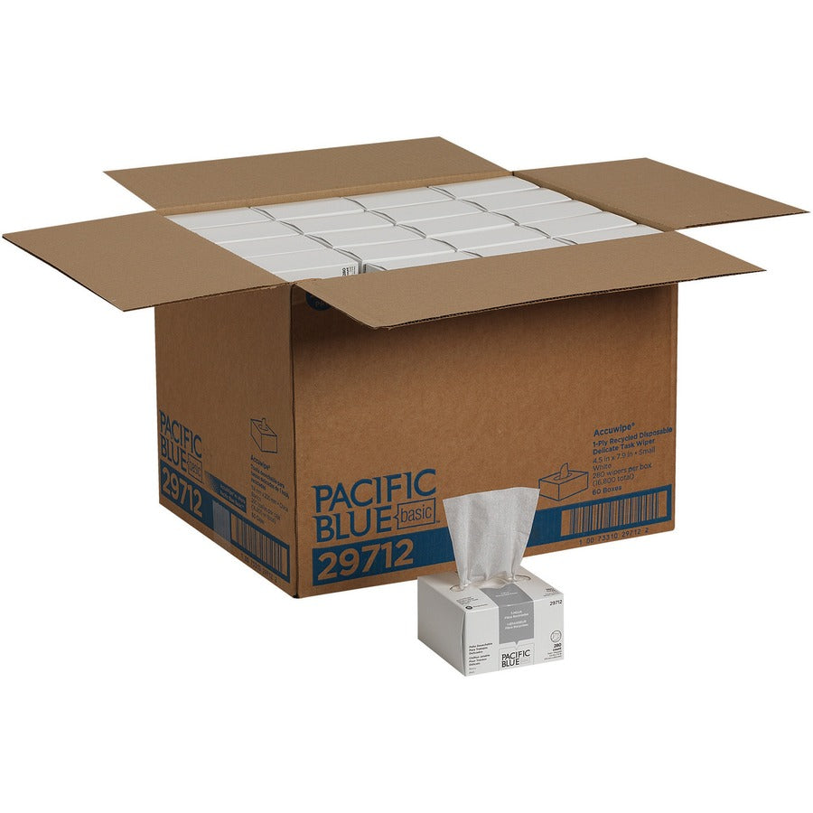 Pacific Blue Basic AccuWipe Recycled Disposable Delicate Task Wipers - For Precision Part, Instrument, Lens - Absorbent, Soft, Non-abrasive, Disposable, Streak-free - Fiber - White - 280/Box - 60 / Carton