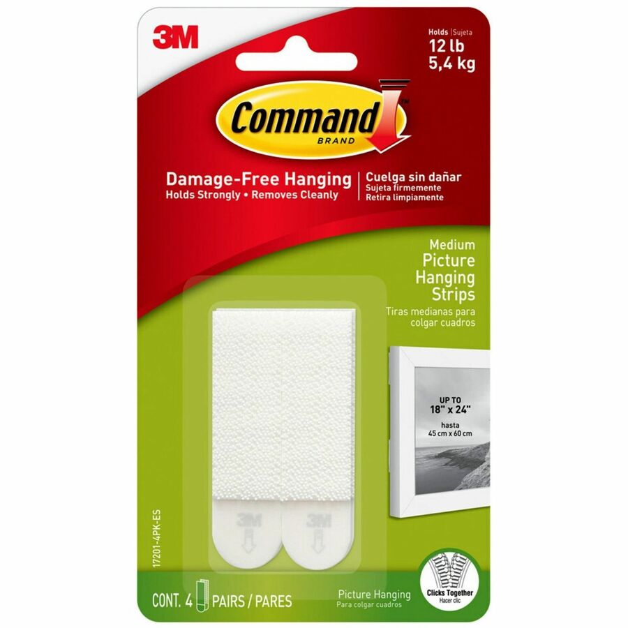 Command Medium Picture Hanging Strips - 2.75" Length x 0.63" Width x 100 mil Thickness - White - Foam - 2/Set - 6 / Box