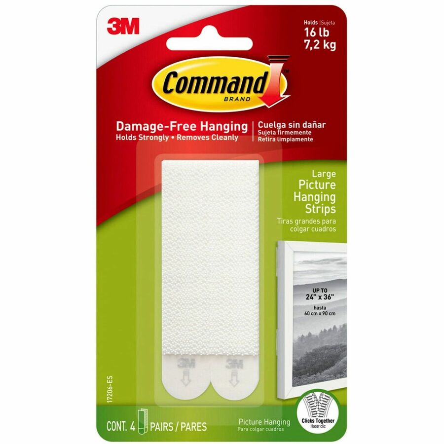 Command Large Picture Hanging Strips - 3.62" Length - White - Damage Resistant - For Picture, Decoration - 2/Set - 4 / Pack