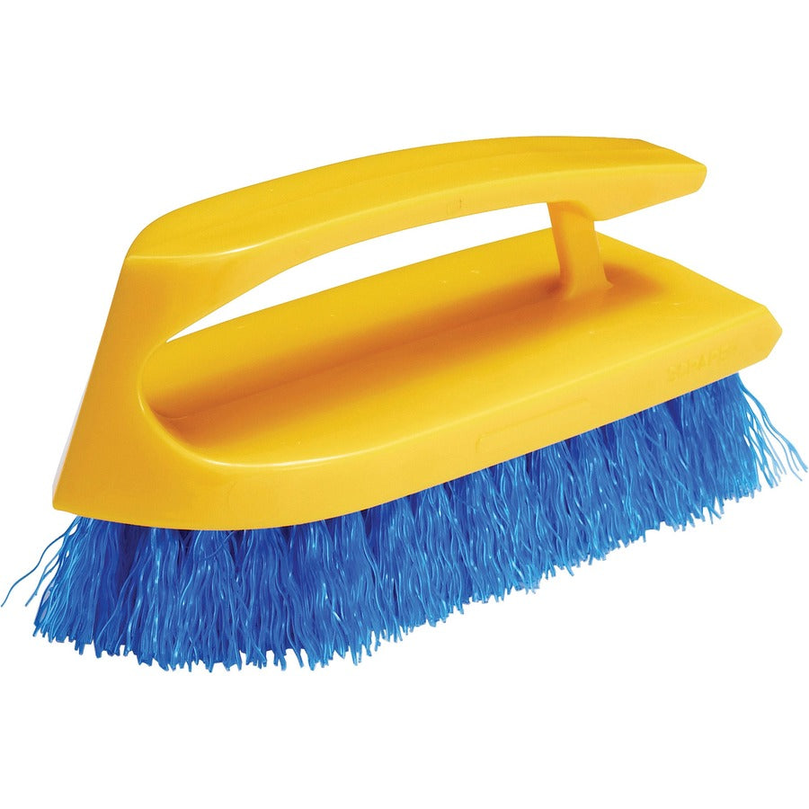Rubbermaid Commercial Iron Handle Scrub Brush - Polypropylene Bristle - 6" Brush Face - Plastic Handle - Navy, Yellow - 12 / Carton
