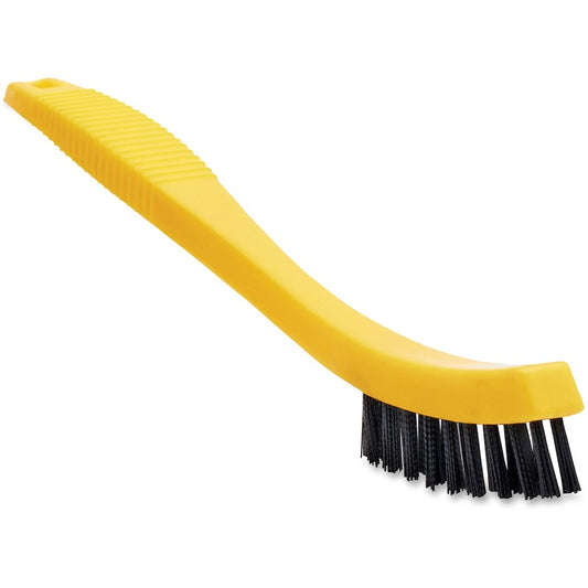 Rubbermaid Commercial Tile/Grout Brush - 0.80" Plastic Bristle - 8.5" Overall Length - Black, Yellow - 12 / Carton