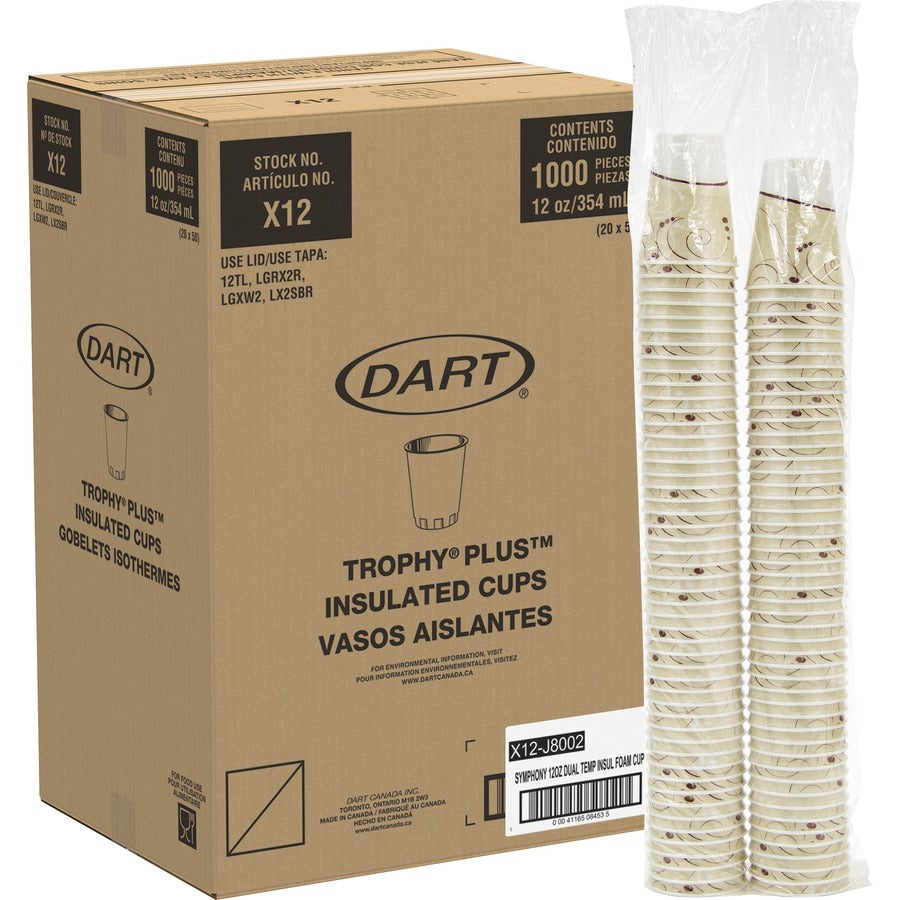 Solo Trophy Plus 12 oz Symphony Insulated Hot/Cold Cups - 12 fl oz - Beige - Foam - Hot Drink, Cold Drink, Beverage - 100/Pack - 10 / Carton