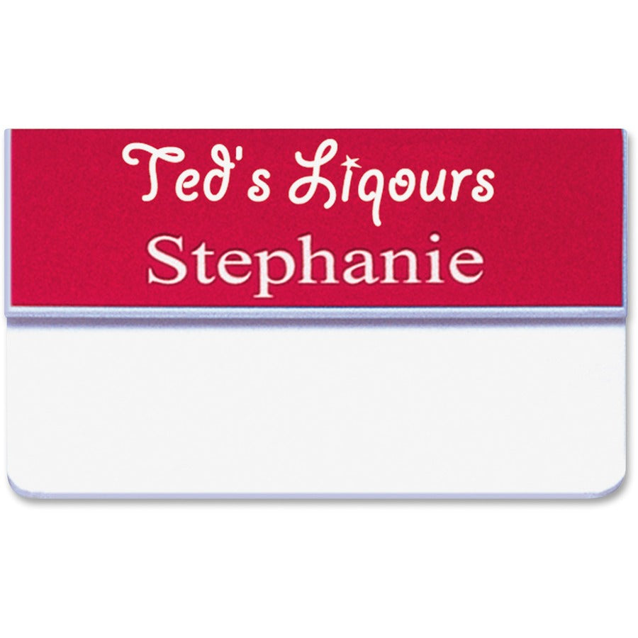 Xstamper Pocket Name Badge With Logo - Logo Design - 1" Width x 3" Height - Rectangular Shape - Durable - Plastic - Assorted - 1 Each