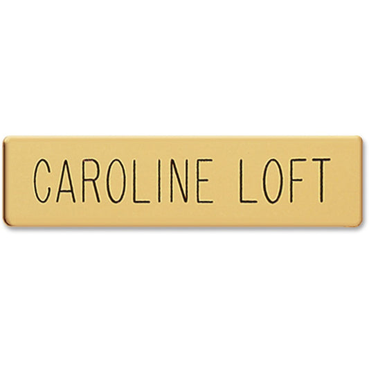 Xstamper Black Letters/Gold Metal Uniform Badge - 2.5" Width x 0.6" Height - Rectangular Shape - Clutch Fastener - Metal - Gold - 1 Each