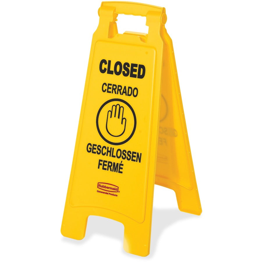 Rubbermaid Commercial Closed Multi-Lingual Floor Sign - Print/Message "CLOSED" - 11" Width x 25" Height x 12" Depth - Rectangular Shape - Hanging - Double Sided - Foldable, Corrosion Proof, Durable, Multilingual, Rust Resistant, Fade Resistant, Lockabl...