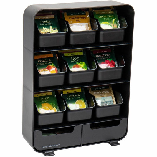 Mind Reader EMS Mind Tea Organizer - 135 x Tea Bag - 9 Drawer(s) - Black - Plastic, Rubber - 1 Each