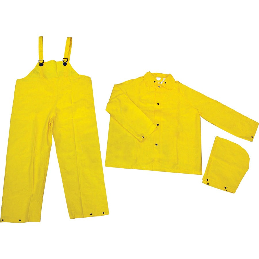 River City Three-piece Rainsuit - Recommended for: Agriculture, Construction, Transportation, Sanitation, Carpentry, Landscaping - 2-Xtra Large - Water Protection - Snap Closure - Polyester, Polyvinyl Chloride (PVC) - Yellow - 1 Each