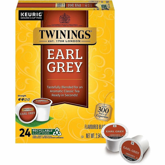 Twinings of London Earl Grey Flavoured Black Tea K-Cup - Black Tea - 24 / Box